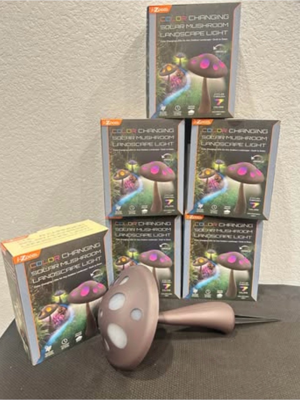 Zoom Color-Changing Solar Mushroom Path Lights - Bronze with Multicolor LEDs